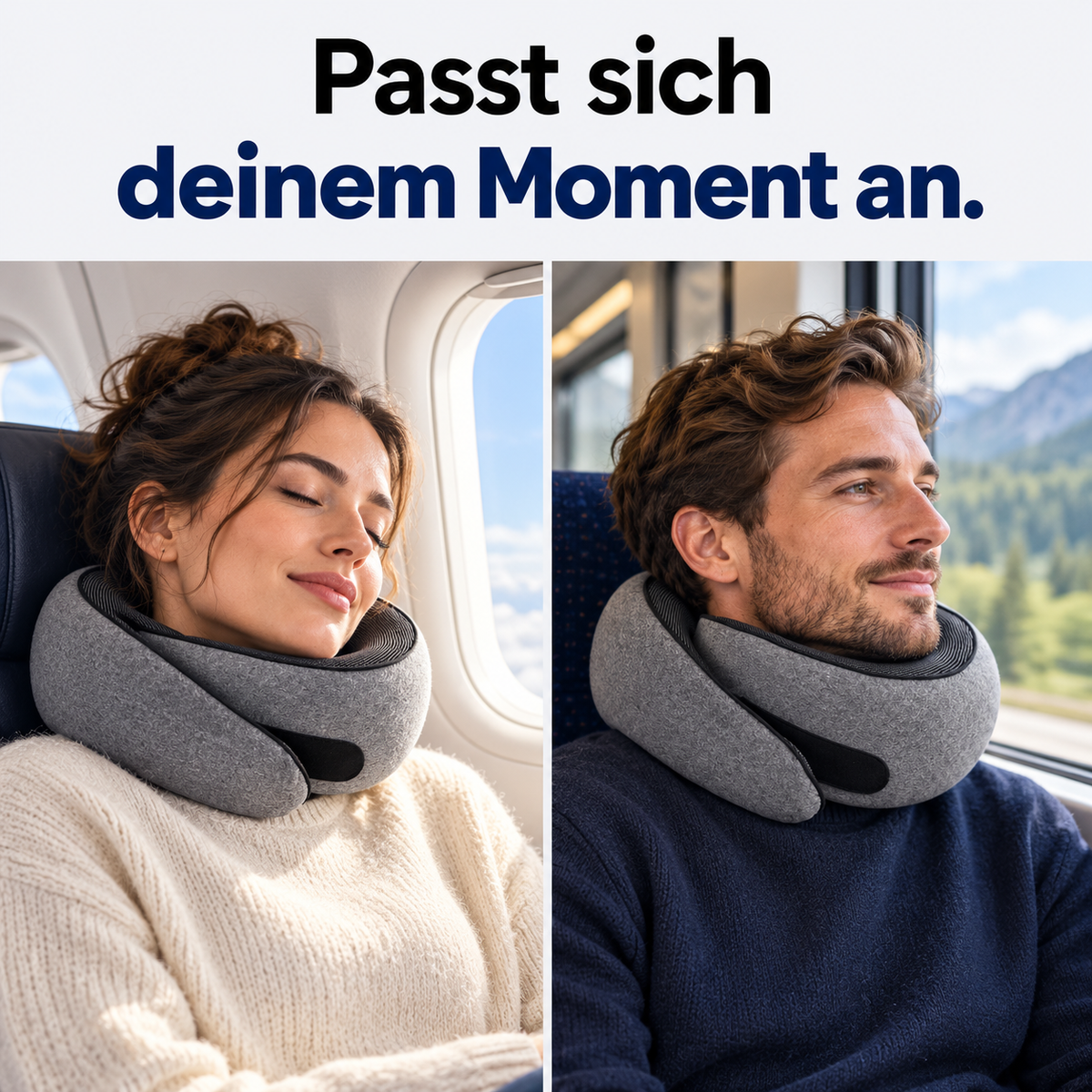 Zwei Reisende schlafen im Zug mit dem CushiLoop